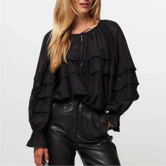 NEW ULLA JOHNSON cora puff blouse in noir 2 - Picture 2 of 10